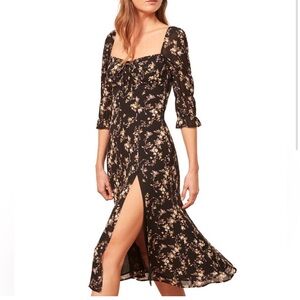 Reformation Carissa Black Floral Dress